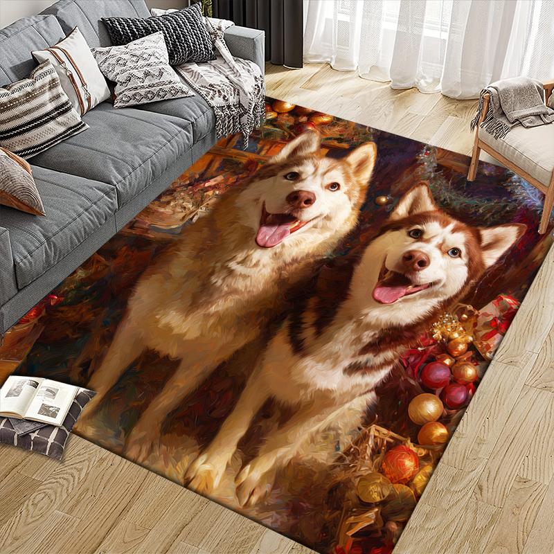 Weihnachtshund Heim Sofa Dekoration für Wohnzimmer & Schlafzimmer, Rutschfeste Spiel Flannel Bodenmatte für Spielzimmer