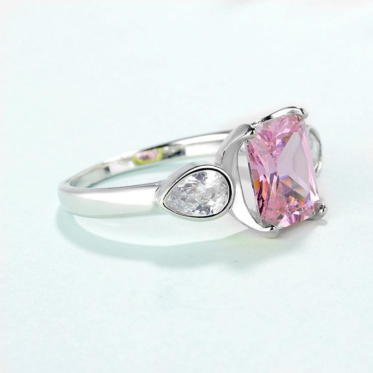 925 Sterling Silver Fashionable and Versatile Square Pink Diamond Women's Ring, Niche Jewelry, European and American Accessories