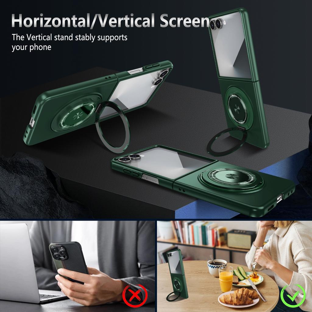 360 Rotating Ring Holder Magnetic Shockproof Phone Case for Samsung Galaxy Z Flip 7 Fe 6 5 4 3 Flip7 Flip6 Flip5 Flip4 Cover