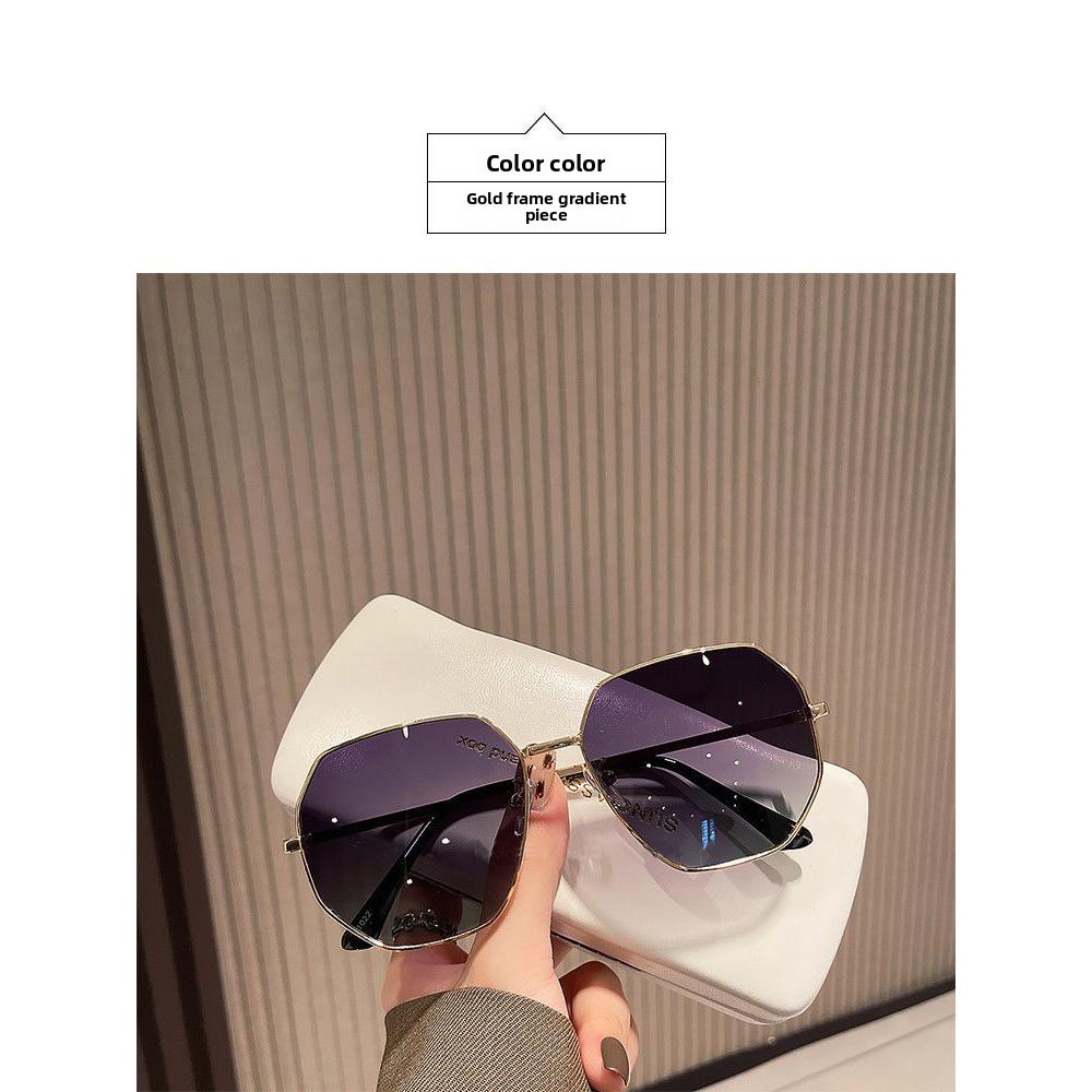 Transparent Blue Versatile Sunglasses Men's and Women's Polygonal Metal Driving Sunglasses Korean Version Tide Seaside Travel Glasses Women