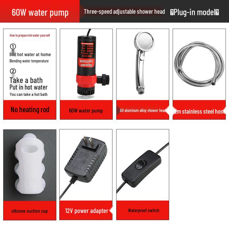 Portable Rechargeable Electric Shower Head for Dorms, Rentals, Outdoors