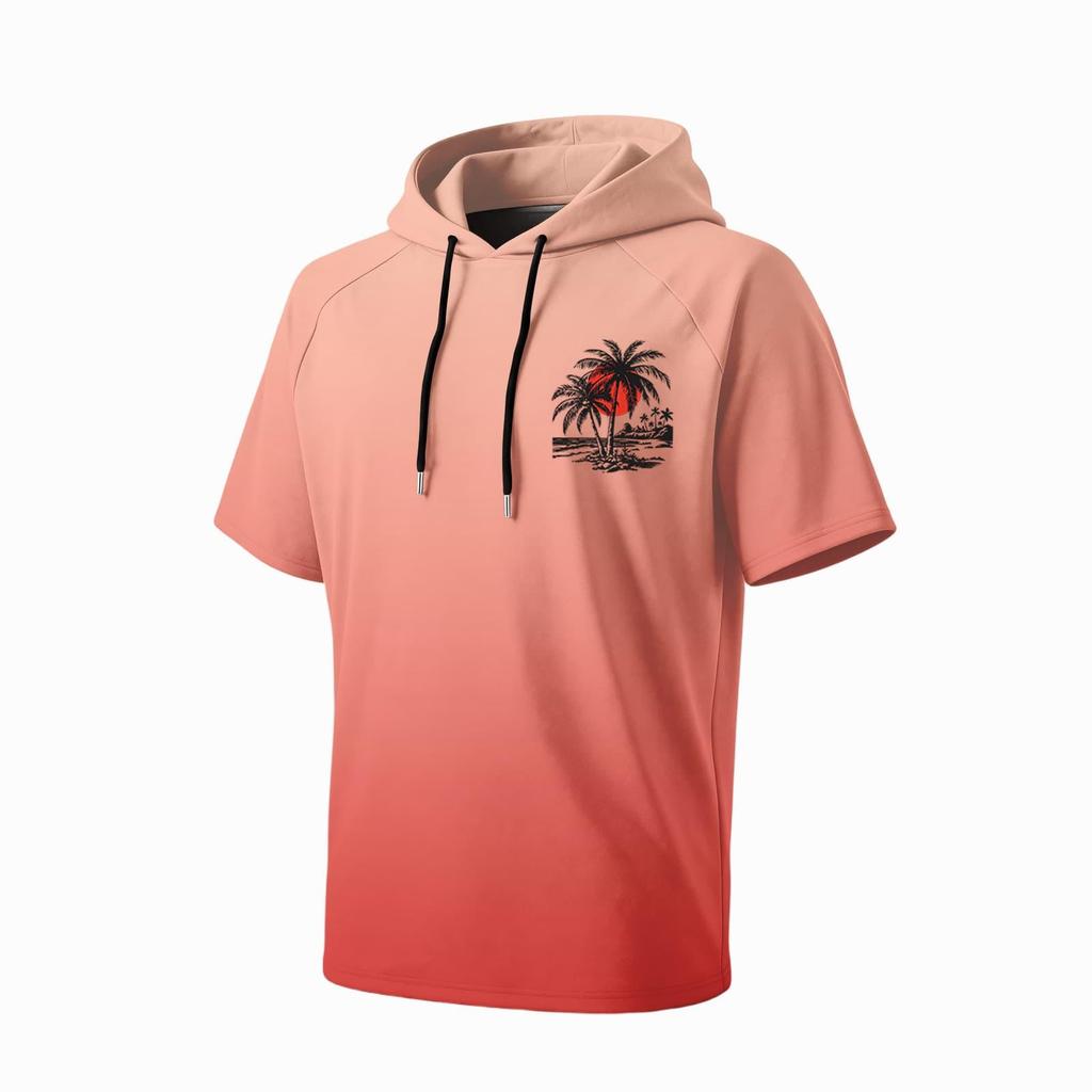 Men's Summer Short Sleeve Hooded T Shirt Quick Drying UPF 50 Plus Sun Protection Fishing Sportswear Lightweight Breathable