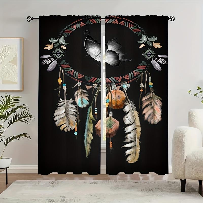 2 Panels Boho Dreamcatcher Semi Blackout Window Curtains For Study Bedroom Kitchen Living Room Playroom Office Home Decoration