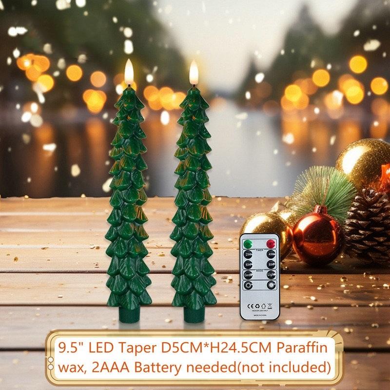 Christmas Tree Candles w/Remote Timer Paraffin Waxy Taper Candle Flickering Battery Operated LED Candlesticks 3D Flame Wick Lamp