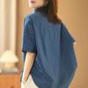 2026 Summer Retro Plus Size Loose Short Sleeve Casual Women's Shirt