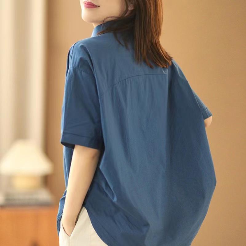2026 Summer Retro Plus Size Loose Short Sleeve Casual Women's Shirt