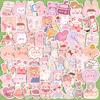 Waterproof Cute Bear & Rabbit Emoji Planner Stickers, Pink Series, for Phone Case & Water Bottle Decoration, Traceless Design