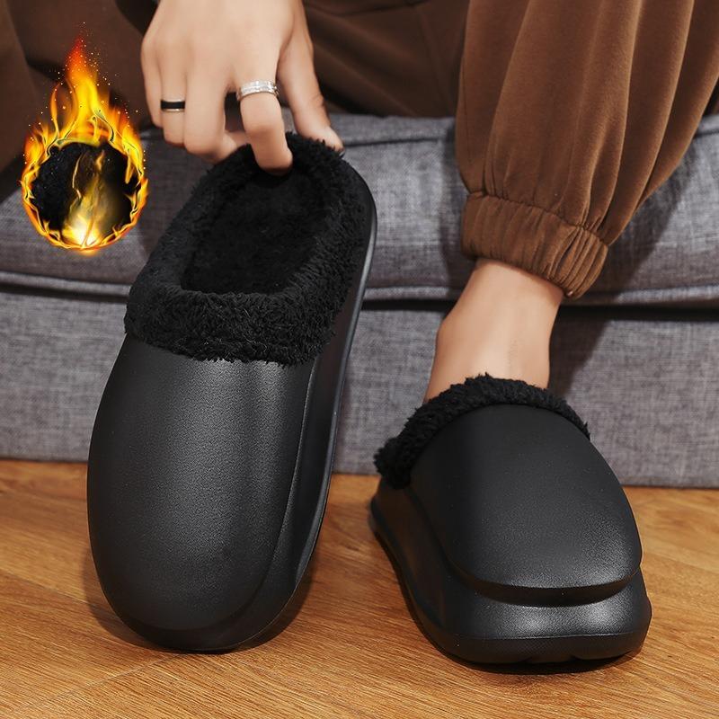 Fashion Unisex Wide Width Plush Fleece Slippers Indoor Outdoor Non-Slip House Shoes Warm Comfortable Couple Matching Cozy Winter Slides