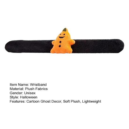 Yousheng Halloween Wristband Cartoon Ghost Decor Soft Plush Bracelet Circle Children Halloween Party Slap Bracelet Unisex Snap Ring