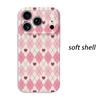 Cute Sweet Pink Argyle Heart Diamond Checkered Art Graphic Film Aesthetic Protective Shockproof Bumper Phone Case For iPhone 14 15 16 Pro Max Plus