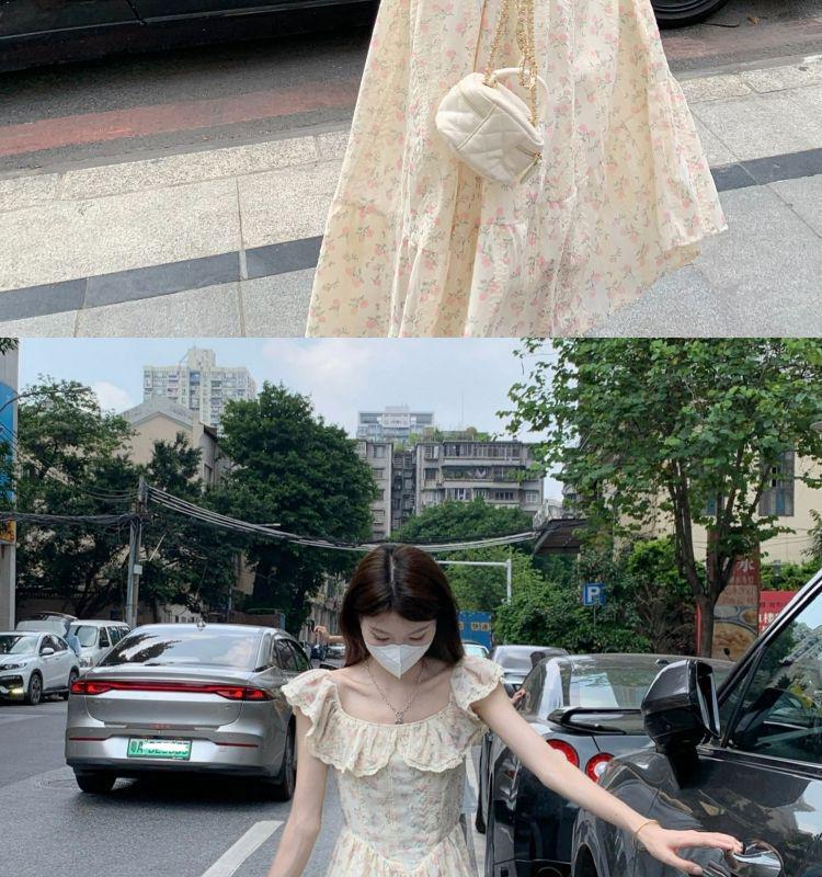 Women's Summer 2024 Embroidered Ruffle Waist-Hugging Petite Dress