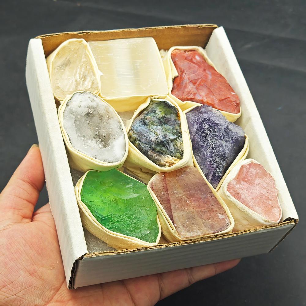 Raw Stone Crystal Set 1.6-2.4" Natural Stone Rock Minerals Specimens Collection Amethyst White Crystal Cave Green Fluorite