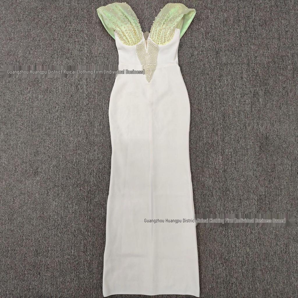 Rochie de seară elegantă franțuzească cu bandaj cu perle mărgelate 2025