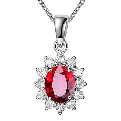 Collier Pendentif Goutte d'Eau Rubis Plaqué Platine Coréen