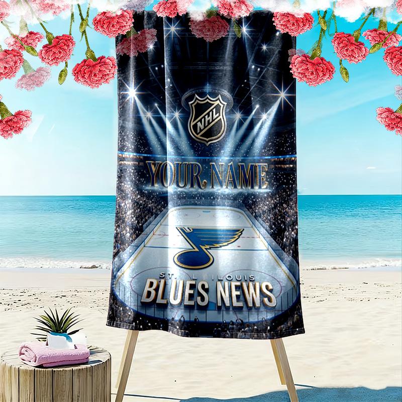 Name Custom St. Louis Blues Logo Print Beach Towel, Large Soft Quick Dry Towel for Beach Camping Swimming