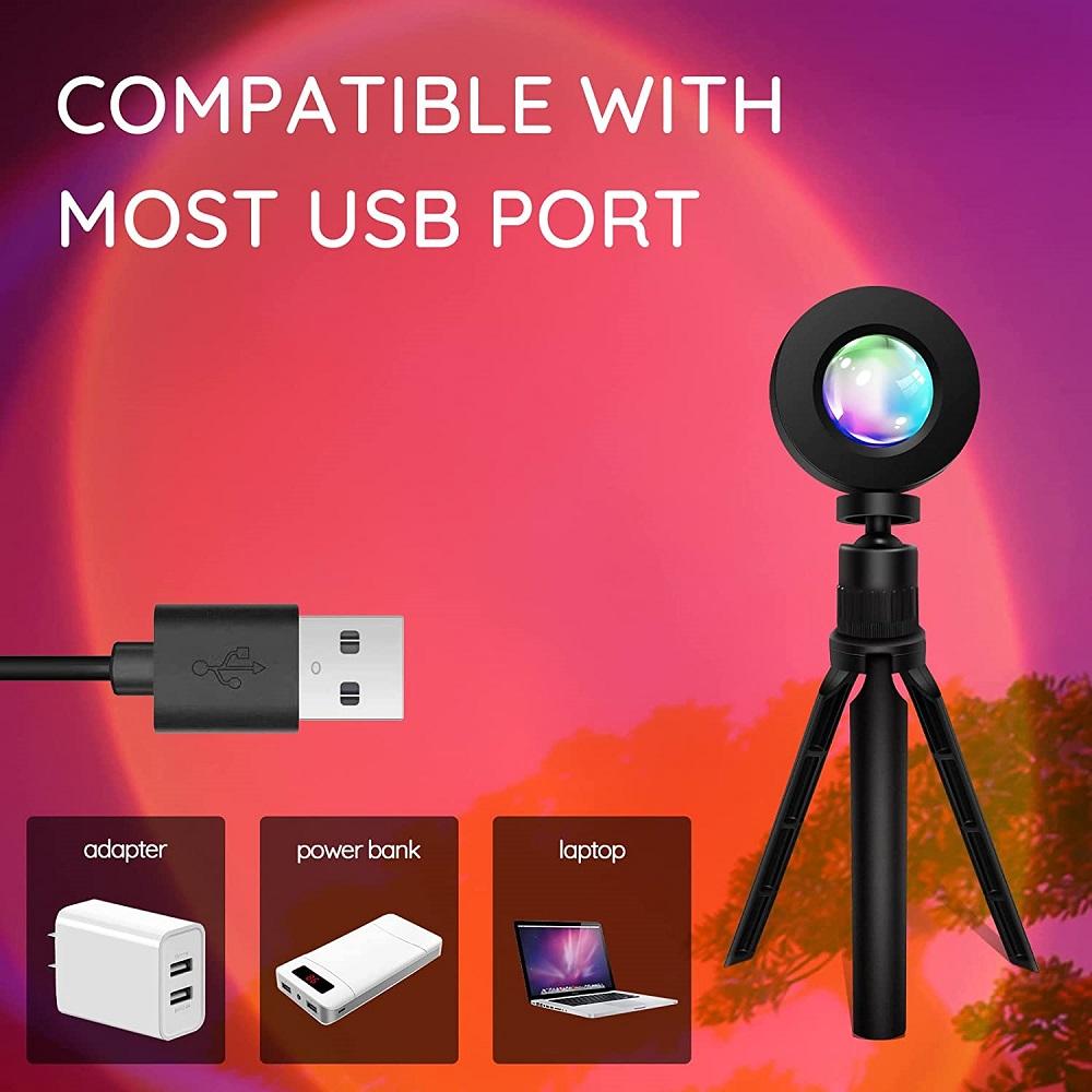 5W Sunset Lamp Night Light Projector, RGB LED, with Tripod for Bedroom, Holiday Decor