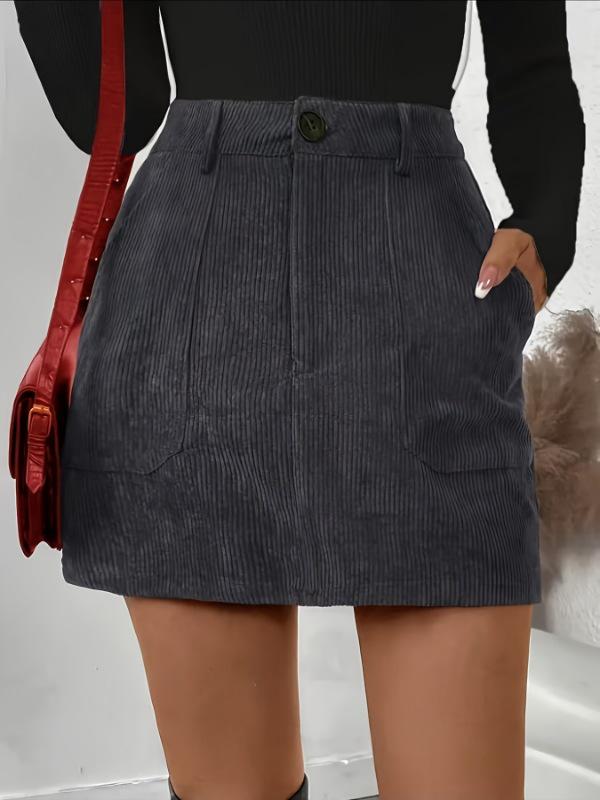 2025 New Casual A-line Pocket Design Women's Thigh-Length Slim Fit Skirt