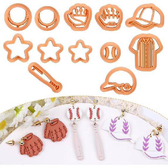 Puocaon Sports Polymer Clay Cutters - 16 Pcs Clay Cutters for Polymer Clay Jewelry Making, Football Baseball Clay Cutters, Clay Jewelry Cutters baseball