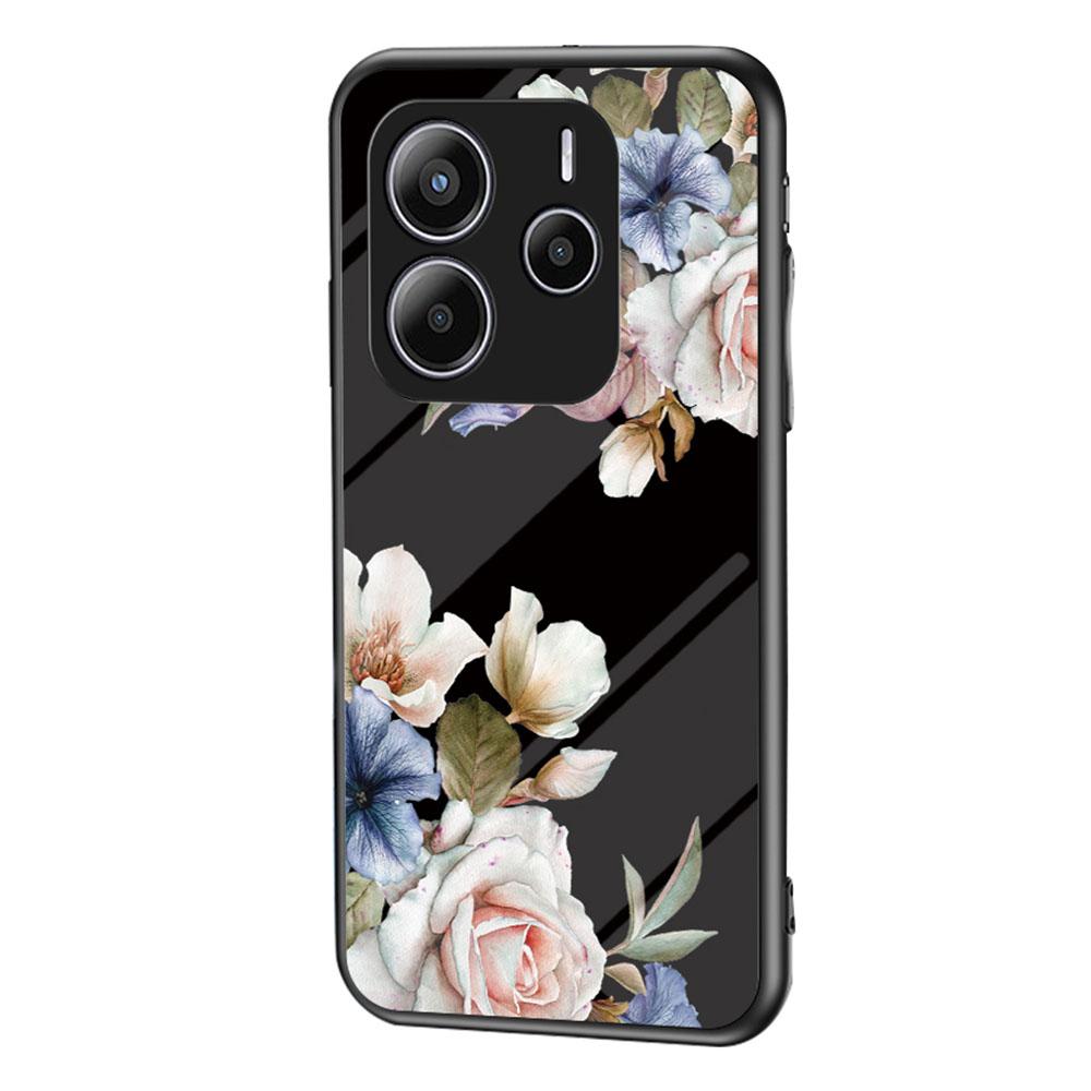 Für Xiaomi Redmi Note 14 5G Hülle Blumenmuster TPU+Gehärtetes Glas Schutzhülle