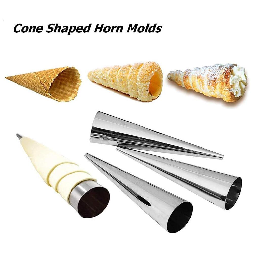 BOMSTOM 10-Piece Cone Shape Cake Roll Molds, Stainless Steel Cylinder Roll Formers, Silver Baking Tools