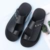 Herren Braune Flache Hausschuhe Sommer Weiß Breite Zehenpartie Römische Sandalen Retro Schwarze Leder Strandschuhe Große Größen