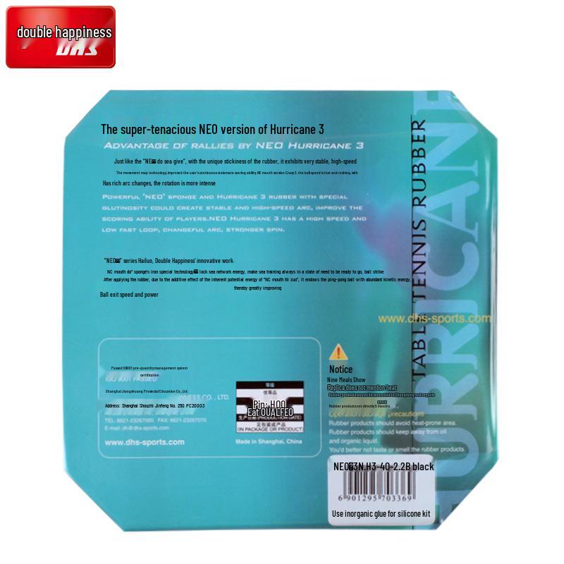 Double Happiness NEO Hurricane 3 Table Tennis Rubber & Racket Set