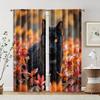 2 Pcs   Filtering Curtains (excluding Rods   Non-movable   Without Batteries) Black Cat In Autumn Leaves for Use In Bedrooms and