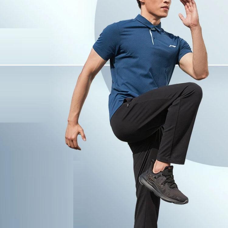 Lining Fitness Series Solid Color Logo Half-Button Polo Shirt Men Tops Deep-Water-Duck-Blue APLT123-3