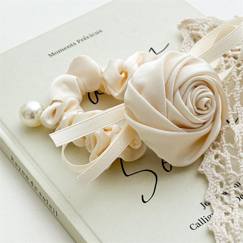 3D Rose Pearl Pendant Large Intestine Hair Tie Headband Women's Gentle Hair Accessories
