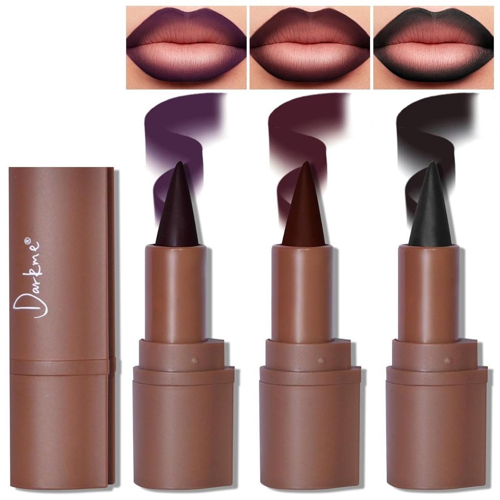 Three color two in one gothic lipliner set, gloss lipliner plump smooth cream lip liner, high pigment long-lasting lipstick