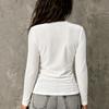 Women's Velvet V-Neck Long Sleeve T-Shirt with Cross Pleated Front for Casual Fall Wear