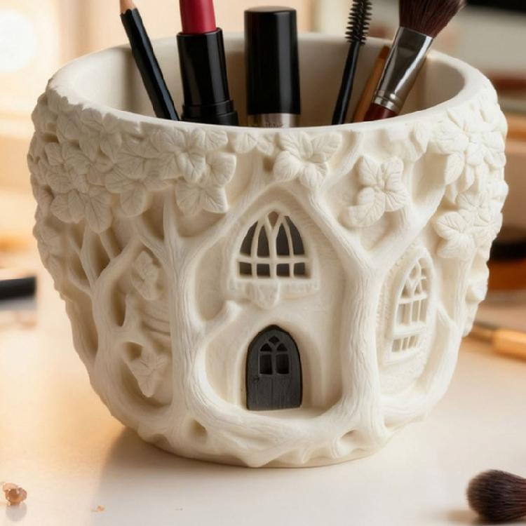 Craft Silicone Mold with Fanciful Tree House Shape Flowerpot Molds Silicone Texture for Resin Art and Little Decorations