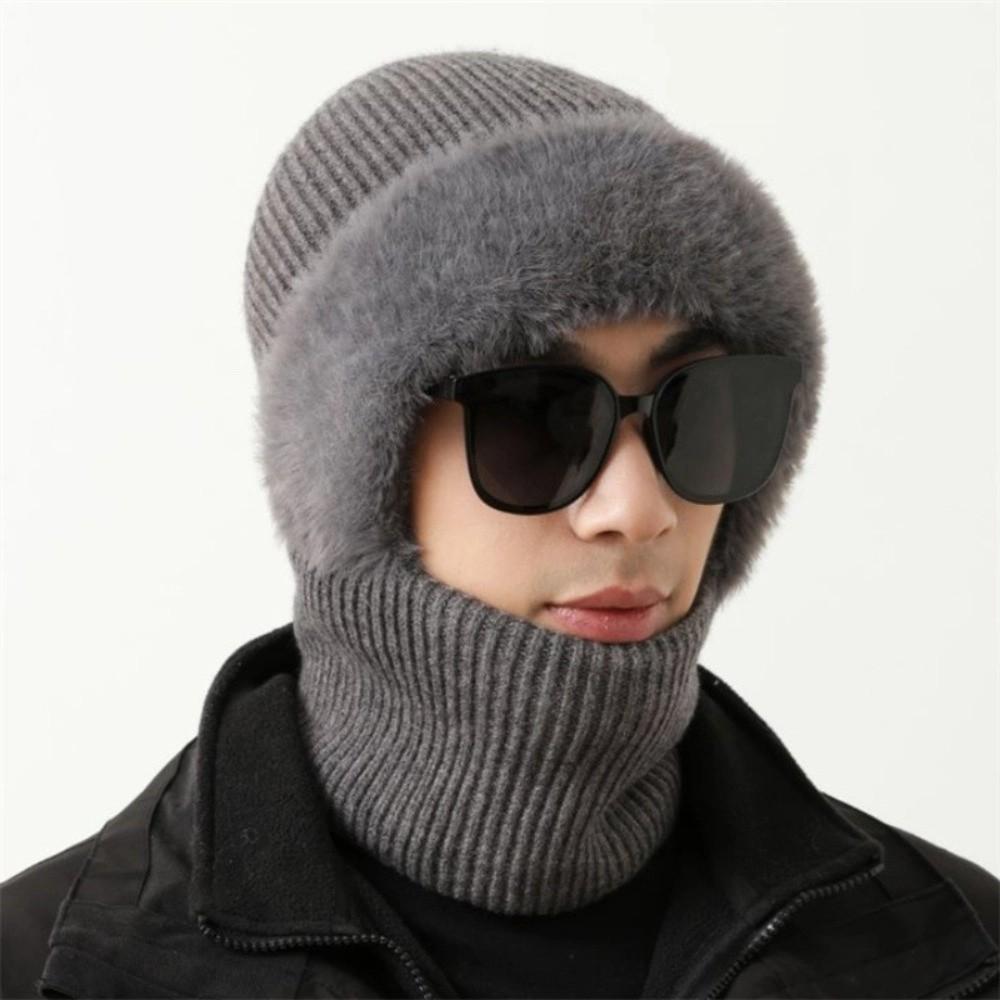 Comfortable Full Cover Style Men Balaclava Hat Windproof Thicken Winter Warm Hat Keep Warm Solid Color Knit Beanie Hat Outdoor