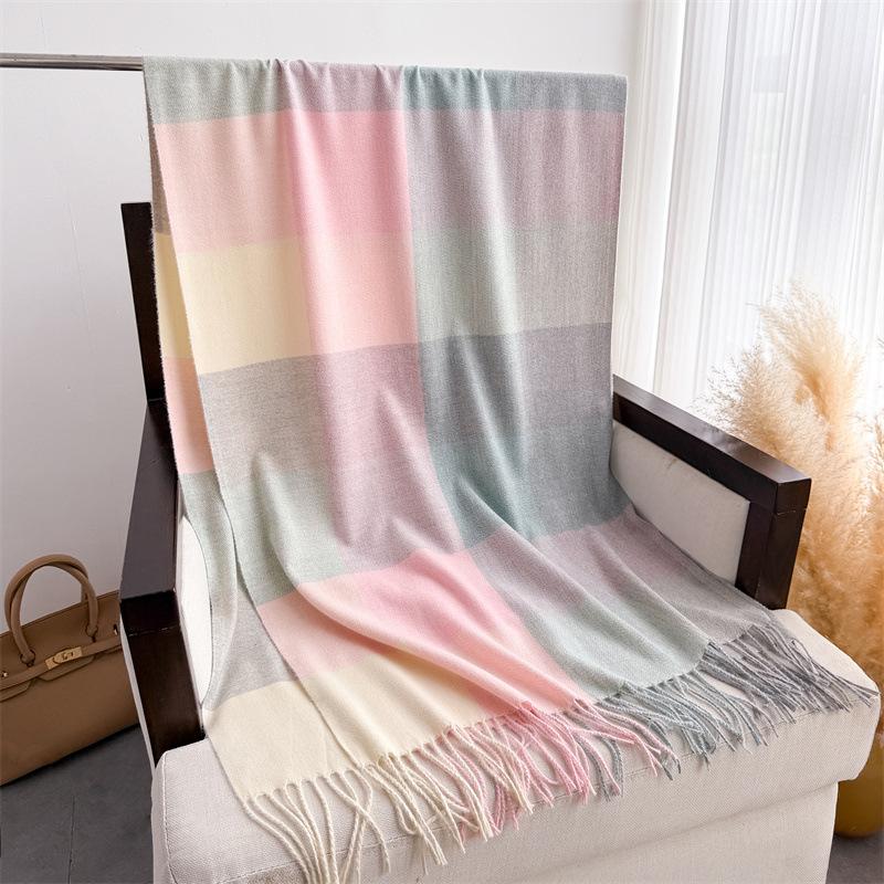 Warm Shawl Women Scarf Luxury Cashmere Winter Blanket Wraps Casual Plaid Print Pashmina Bufanda Travel Poncho Stoles Echarpe