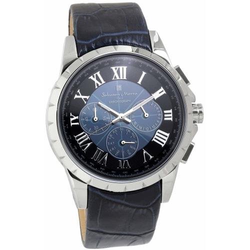 

Salvatore Marra Men s Solar-Powered Radio-Controlled Chronograph Watch, Limited Edition, Silver and Blue, Italian Brand