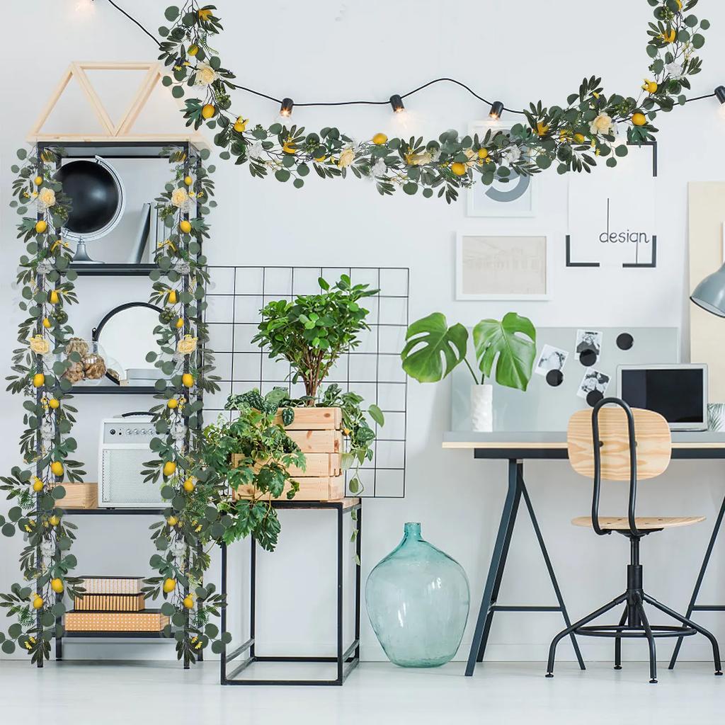 Artificial Lemon Cane Rattan Garland Airtificial 1pcs Decoration Pendant Semi-handmade Hanging Wall Door Green Imitation Plants