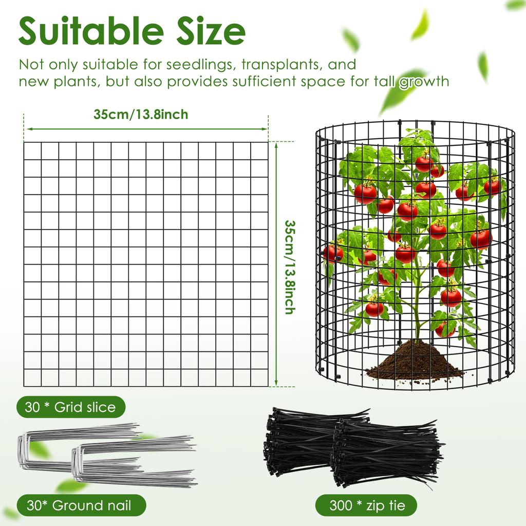 15/30 Pack Garden Wire Cage Protector 35cm Height Animal Barrier Wire Cage with 30 Stake and 300 Zip Tie Gardening Accessories