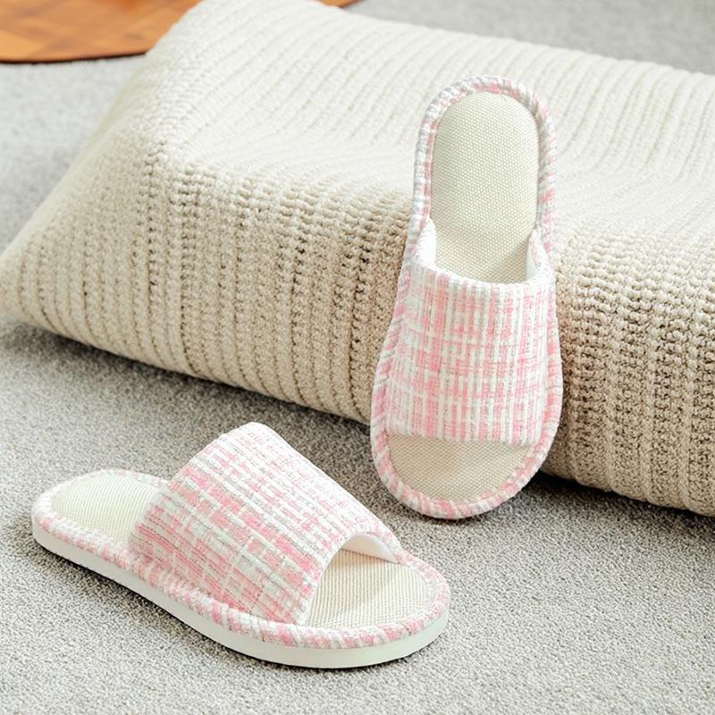 Fashion 2025 New Women's Fashion Home Linen Couple Slippers Breathable Home Shoes Moisture Absorbing Anti Slip Cotton Zapatos De Mujer