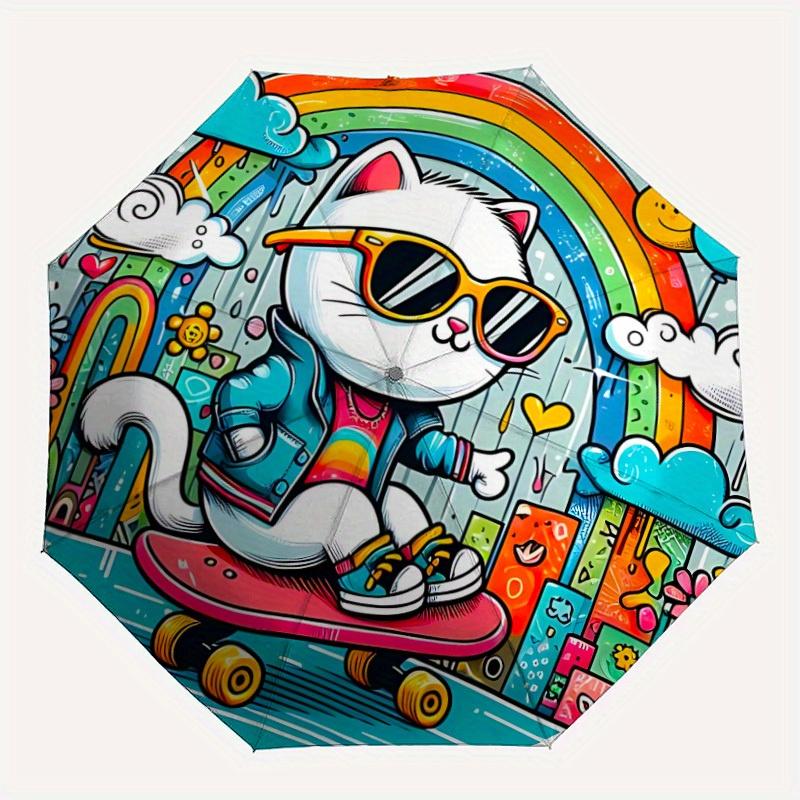 

1pc Kitty Skateboard Automatic Umbrella High Quality Canopy, Portable Folding Umbrella with, Ideal Gift for - Travel, Everyday, Formal Events, Stylish
