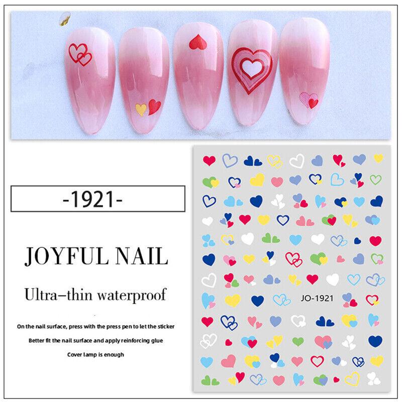 

3D градиентные цветущие любовные наклейки для ногтей с французским кончиком, наклейки для ногтей в форме сердца, дизайн «сделай сам» 1921
