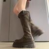 Belt Buckle Knight Boots Muffin Bottom Tall Women's Boots Trendy High Heel But Knee High Tube 2025 Autumn and Winter New Thick Bottom