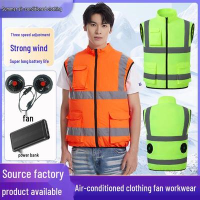Men's Outdoor Cooling Workwear Vest with Reflective Strips and Fan - Summer Air Conditioning for Sanitation and Road Administration.
