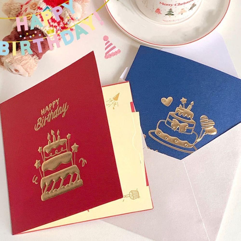 Folding 3D Happy Birthday Card with Envelope Postcard Birthday Cake Card Surprise Paper Pop-Up Greeting Card Birthday Party