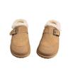 Fashion Lady Winter Shoes Warm Long Fur Inside Fashion Solid Khaki Color Woman Light Footwear Designer Suede Leather Shoes Slip-On Shoes
