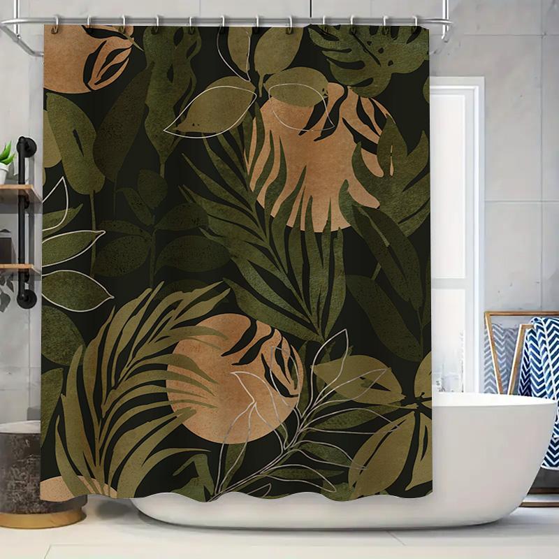 

Luxurious Greenery Shower Curtain 180x274cm Waterproof Fabric for Bathroom Decorations Modern Palm Leaves Print in Dark Colors 90x180cm