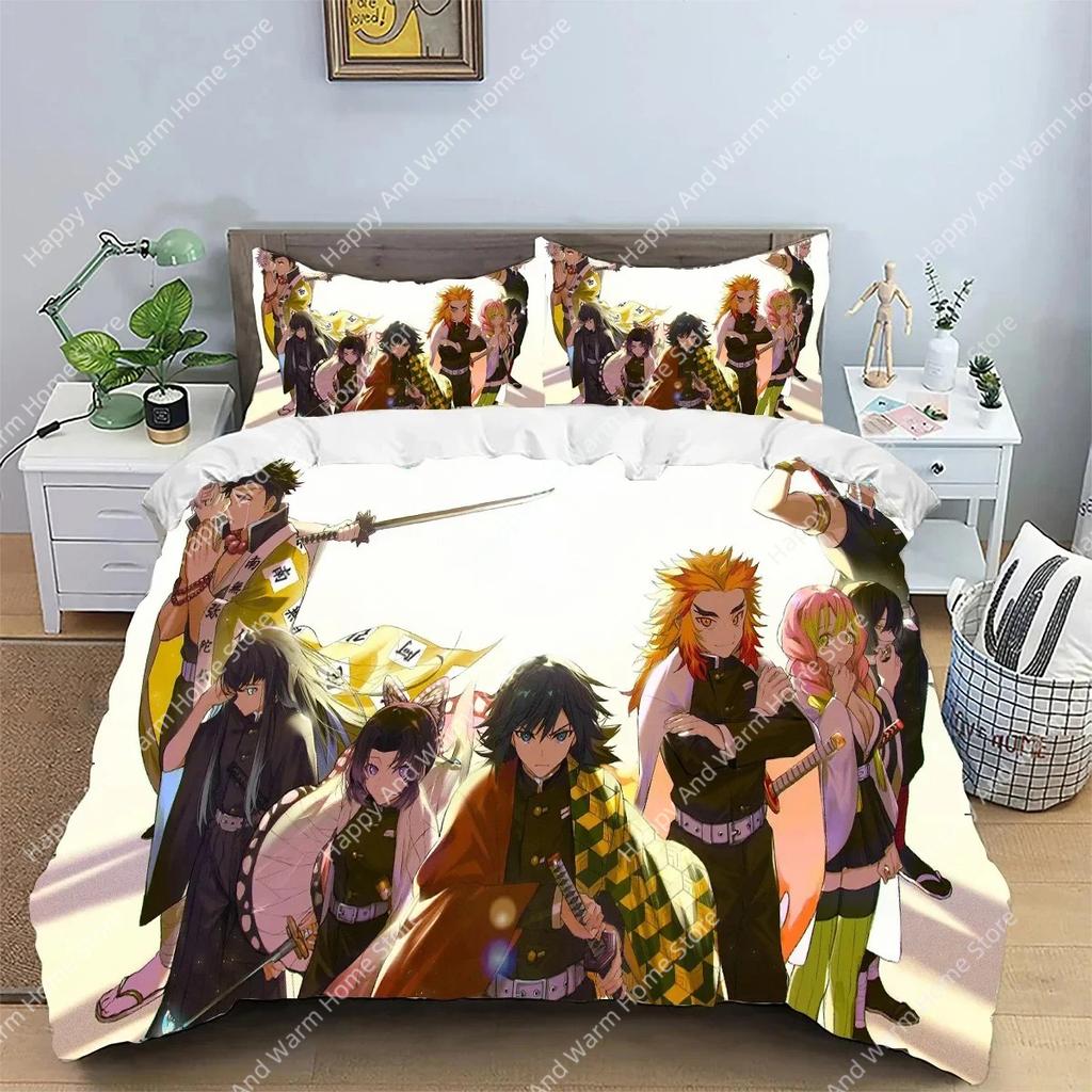 Kamado Nezuko Demon Slayer Bedding Set Duvet Cover Set Bedspread Pillowcase King Queen Full Single Size Bed Linen Boys Teen Gift