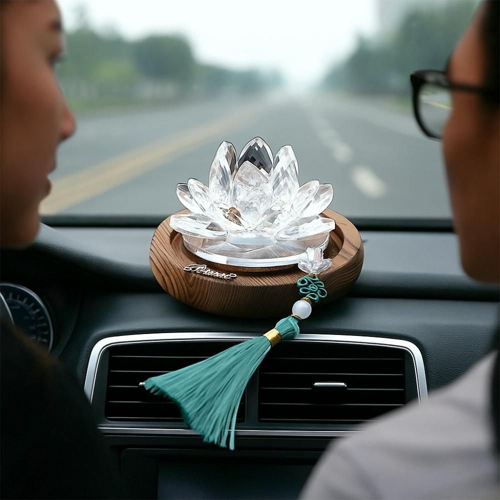 Chinese Style Car Center Console Ornament Realistic Crystal Lotus Decoration  Living Room
