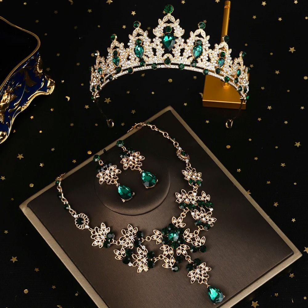 Baroque Style Bridal Jewelry Sets Luxury Crystal Headdress Fashion Rhinestone Bridal Crown  Women