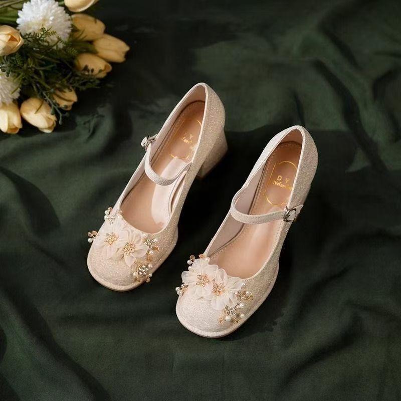 Medium Heel Thick Heel Shoes Women Mary Jane Single Shoes Women 2025 with Skirt Wedding Shoes Small Bridesmaids Thick Heel Women Single Shoes