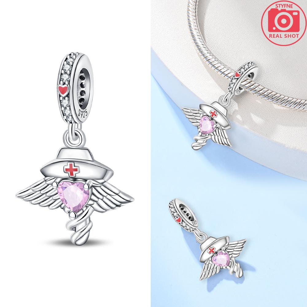 Teeth Protection Copper Red Heart Medical Care Dental Nurse Beads Charm For Original Bracelet Woman Girl Jewelry